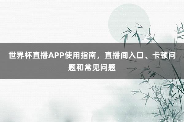 世界杯直播APP使用指南，直播间入口、卡顿问题和常见问题